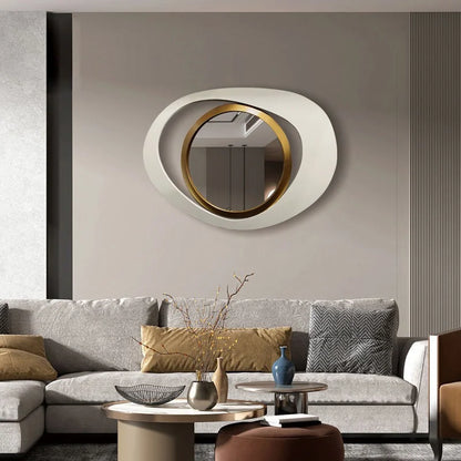 Modern 23.6" White & Gold Abstract Geometric Wall Mirror – Decorative Accent for Living Room or Bedroom