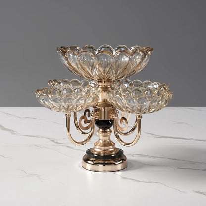 Luxury Rotating Glass Fruit Bowl with Rose Gold Base – Multi-Tier Decorative Serving Stand