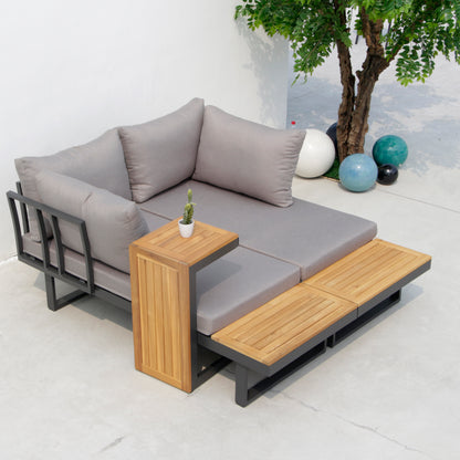 Outdoor Acacia Wood Sectional Sofa Set with Cushions & Side Table – Seats 4