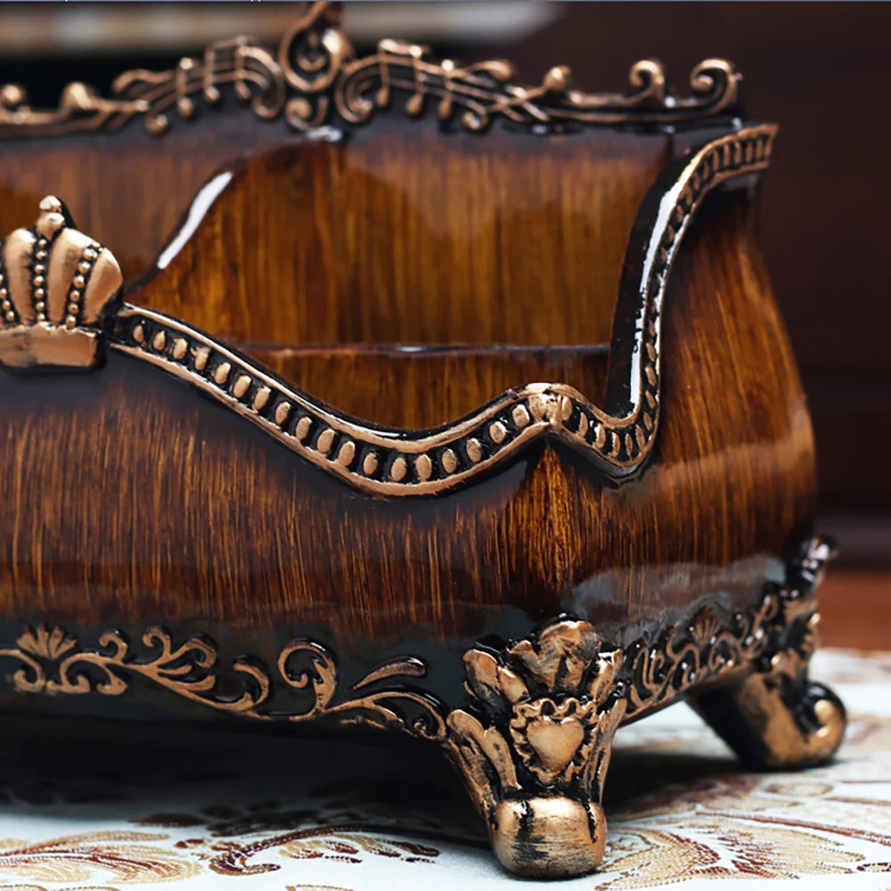 -Vintage Brown Resin Remote Control Holder – Elegant Living Room Storage Box and Home Decor