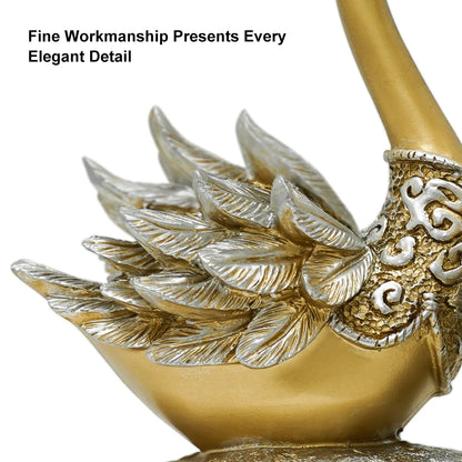 14.2" Gold Swan Couple Sculpture – Modern Decorative Art for Home or Table Display