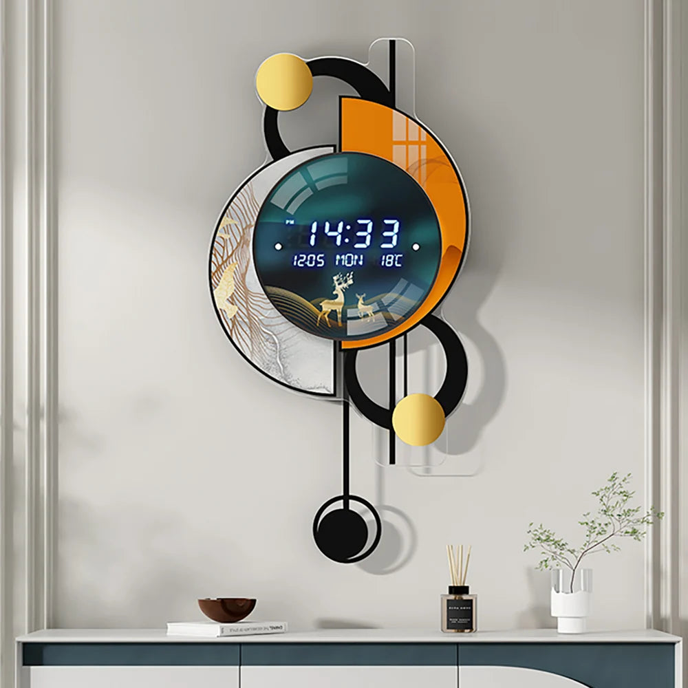 26.4" LED Silent Wall Clock with Multi-Function Display and Voice-Activated Pendulum