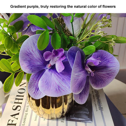 Elegant Purple Artificial Flower Arrangement in Gold Vase – Perfect Dining Table Centerpiece