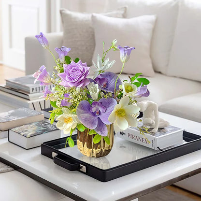 Elegant Purple Artificial Flower Arrangement in Gold Vase – Perfect Dining Table Centerpiece