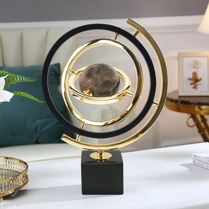 Modern Black & Gold Abstract Globe Sculpture – Decorative Ornament with Rectangle Base