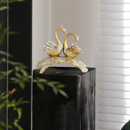 14.2" Gold Swan Couple Sculpture – Modern Decorative Art for Home or Table Display