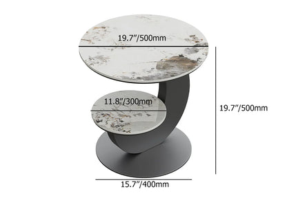 Modern 2-Tier Sintered Stone Round Side Table – Sleek and Minimalist Design for Living Room