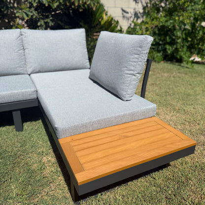 Outdoor Acacia Wood Sectional Sofa Set with Cushions & Side Table – Seats 4