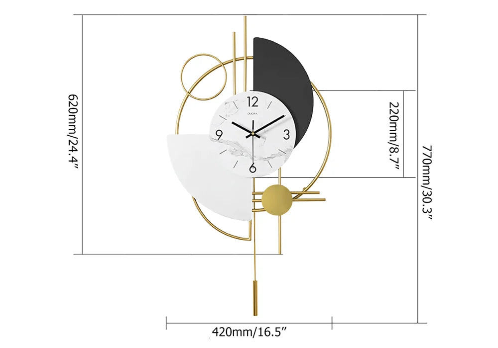 3D Silent Metal Wall Clock with Gold Pendulum – Modern Round Decor for Living Room & Bedroom