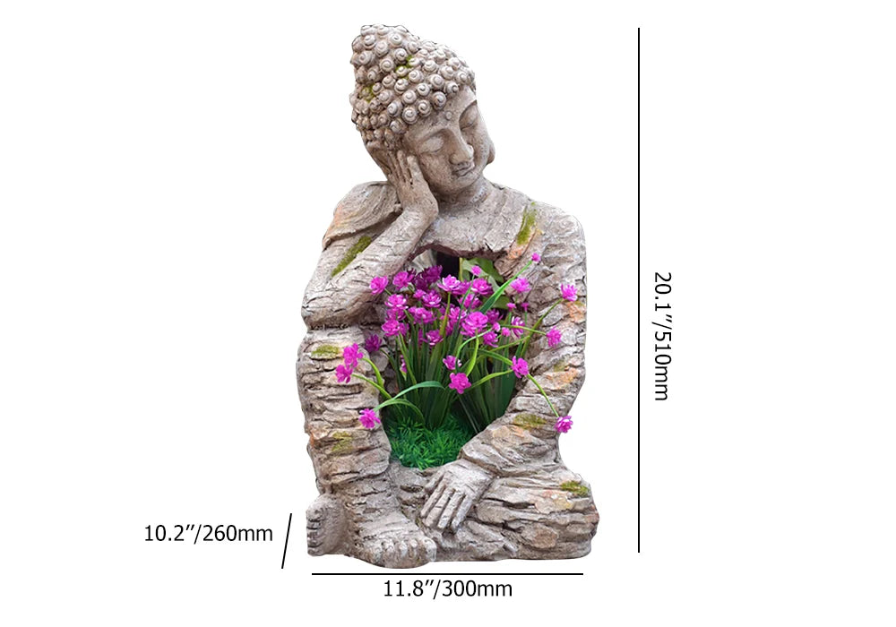 Outdoor Garden Sleeping Buddha Sculpture with Magnesium Oxide Planter – Decorative Flower Pot