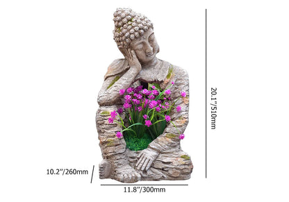 Outdoor Garden Sleeping Buddha Sculpture with Magnesium Oxide Planter – Decorative Flower Pot