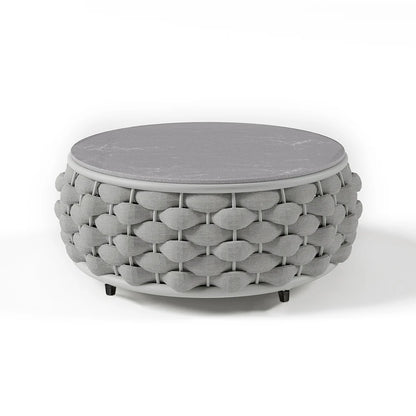 4-Seat Woven Rope Outdoor Sofa Set with Marble-Look Coffee Table