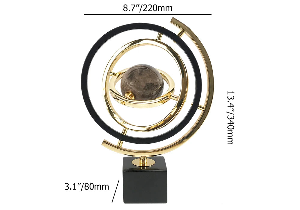 Modern Black & Gold Abstract Globe Sculpture – Decorative Ornament with Rectangle Base