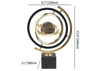 Modern Black & Gold Abstract Globe Sculpture – Decorative Ornament with Rectangle Base