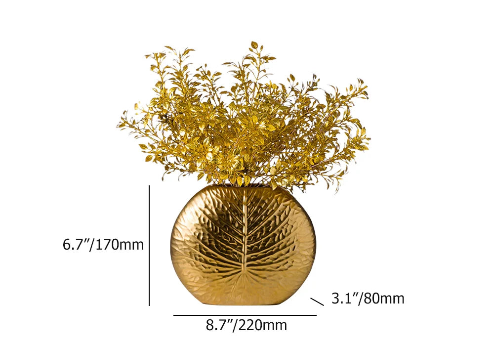 Luxurious Bronze Gold Artificial Plant Arrangement in Decorative Ceramic Vase