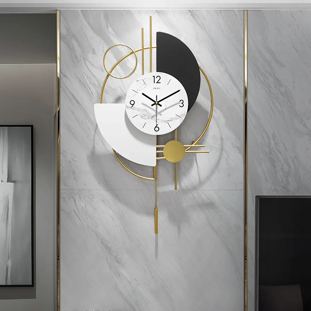 3D Silent Metal Wall Clock with Gold Pendulum – Modern Round Decor for Living Room & Bedroom