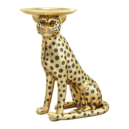 Luxury Gold Panther Resin End Table – Leopard Accent Side Table with Tray Top for Drinks