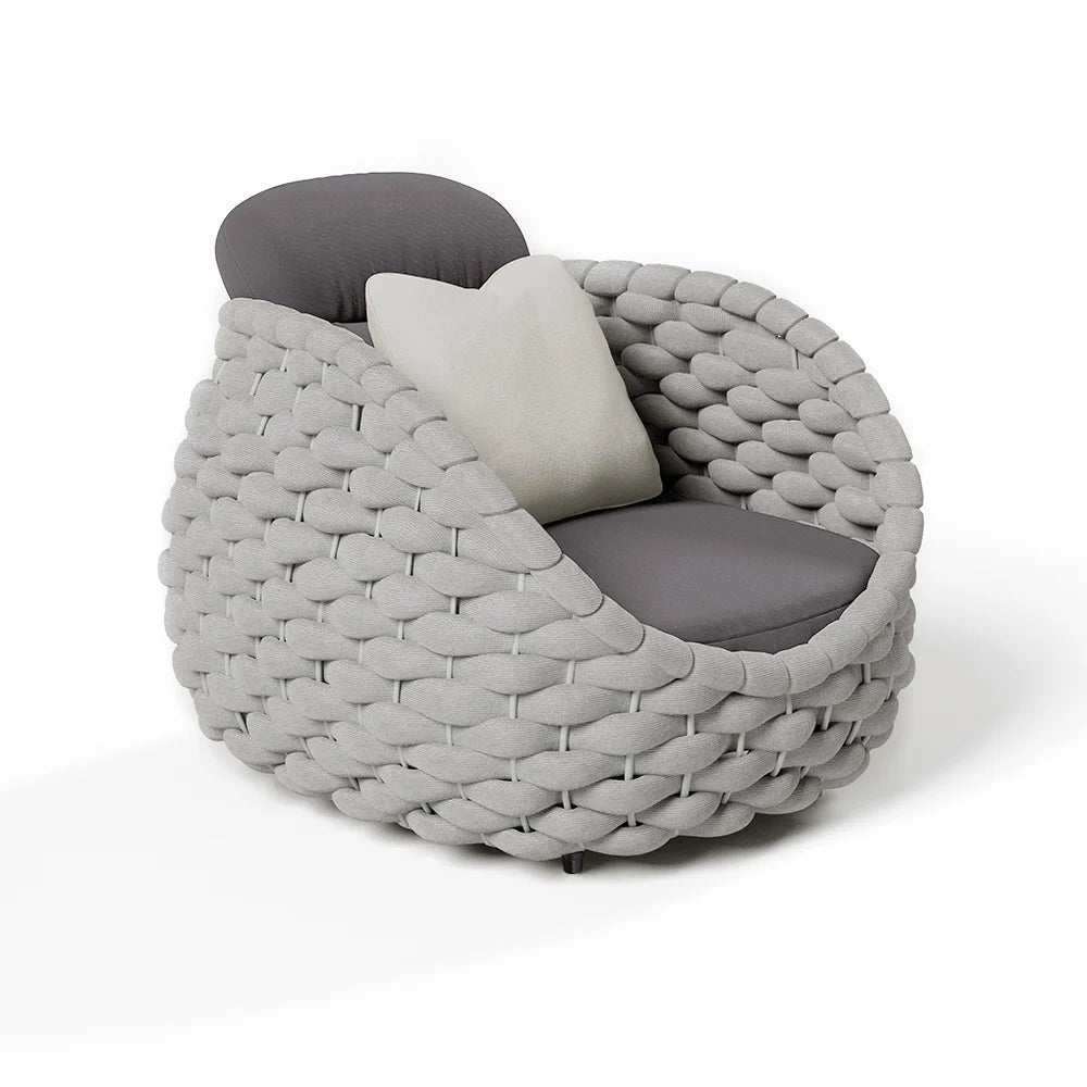 4-Seat Woven Rope Outdoor Sofa Set with Marble-Look Coffee Table