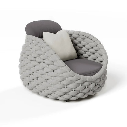 4-Seat Woven Rope Outdoor Sofa Set with Marble-Look Coffee Table