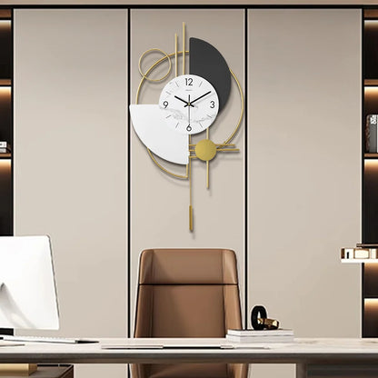 3D Silent Metal Wall Clock with Gold Pendulum – Modern Round Decor for Living Room & Bedroom