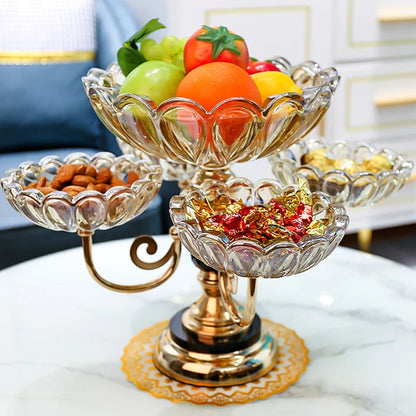 Luxury Rotating Glass Fruit Bowl with Rose Gold Base – Multi-Tier Decorative Serving Stand