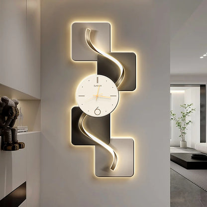 39.4" Large Silent Wall Clock with LED Light – Modern Abstract Geometric Decor for Living Room