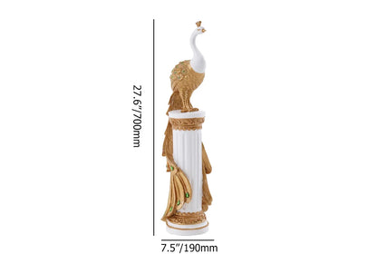 27.6" Large White & Gold Glam Peacock Floor Sculpture – Elegant Decor for Living Room & Bedroom