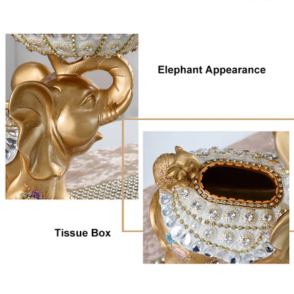 Luxurious Gold Elephant Fruit Basket with Tissue Holder – Elegant Resin Snack Tray Decor