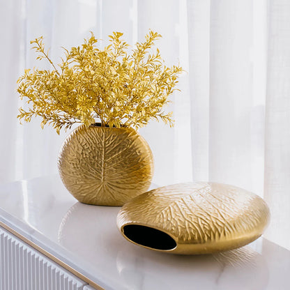 Luxurious Bronze Gold Artificial Plant Arrangement in Decorative Ceramic Vase