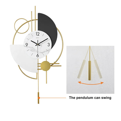 3D Silent Metal Wall Clock with Gold Pendulum – Modern Round Decor for Living Room & Bedroom