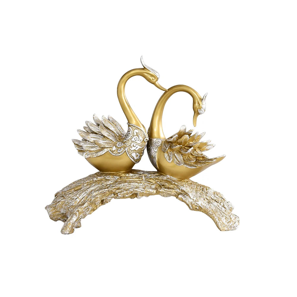 14.2" Gold Swan Couple Sculpture – Modern Decorative Art for Home or Table Display