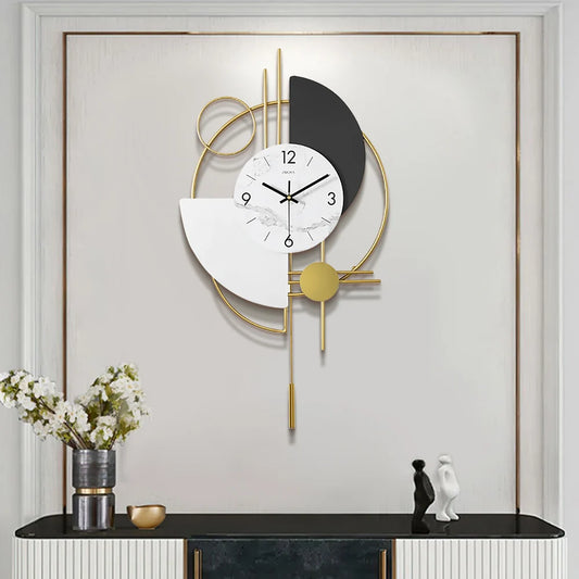 3D Silent Metal Wall Clock with Gold Pendulum – Modern Round Decor for Living Room & Bedroom