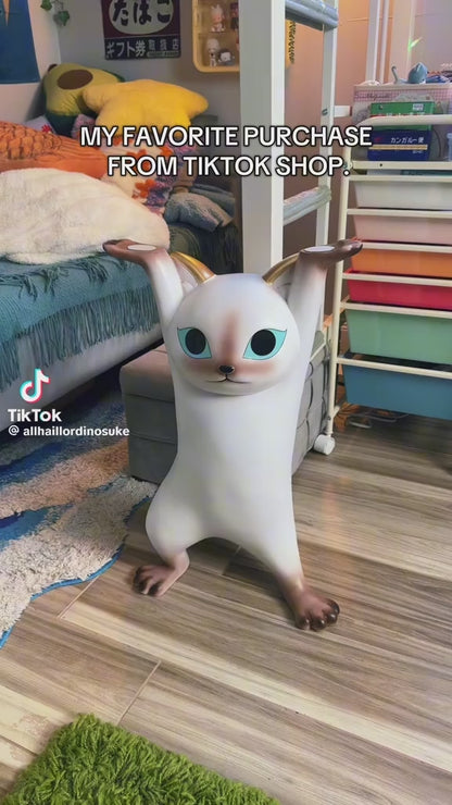 Modern Resin Cat Side Table with Gold Tray – Decorative Floor Figurine End Table