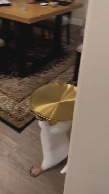 Modern Resin Cat Side Table with Gold Tray – Decorative Floor Figurine End Table